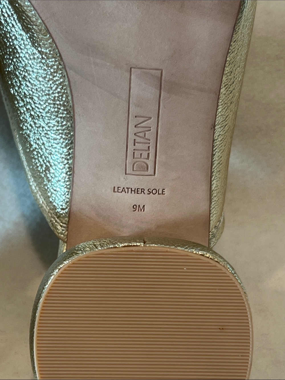 Gold Metallic Leather Slide Mules with Low Block Heel - Picture 9 of 12